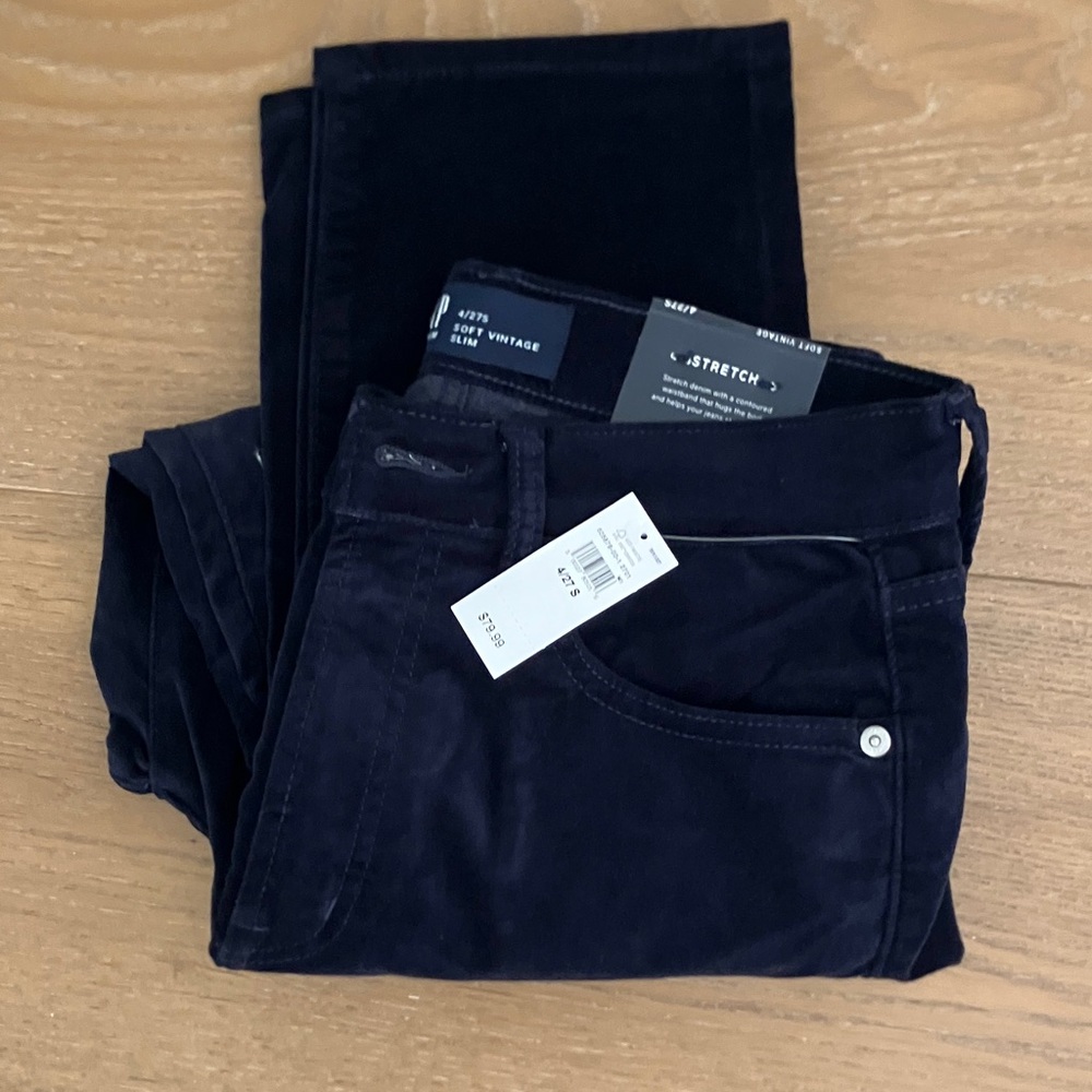 GAP Navy Dark Blue Soft Vintage Slim Stretch Velvet Jeans 4/27 Short